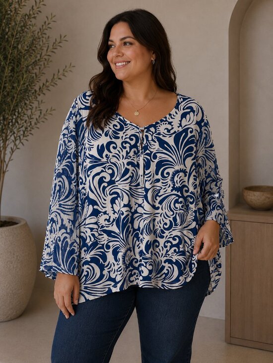 Chico's Tops - Chico's Bell Sleeve Printed Knit Blouse